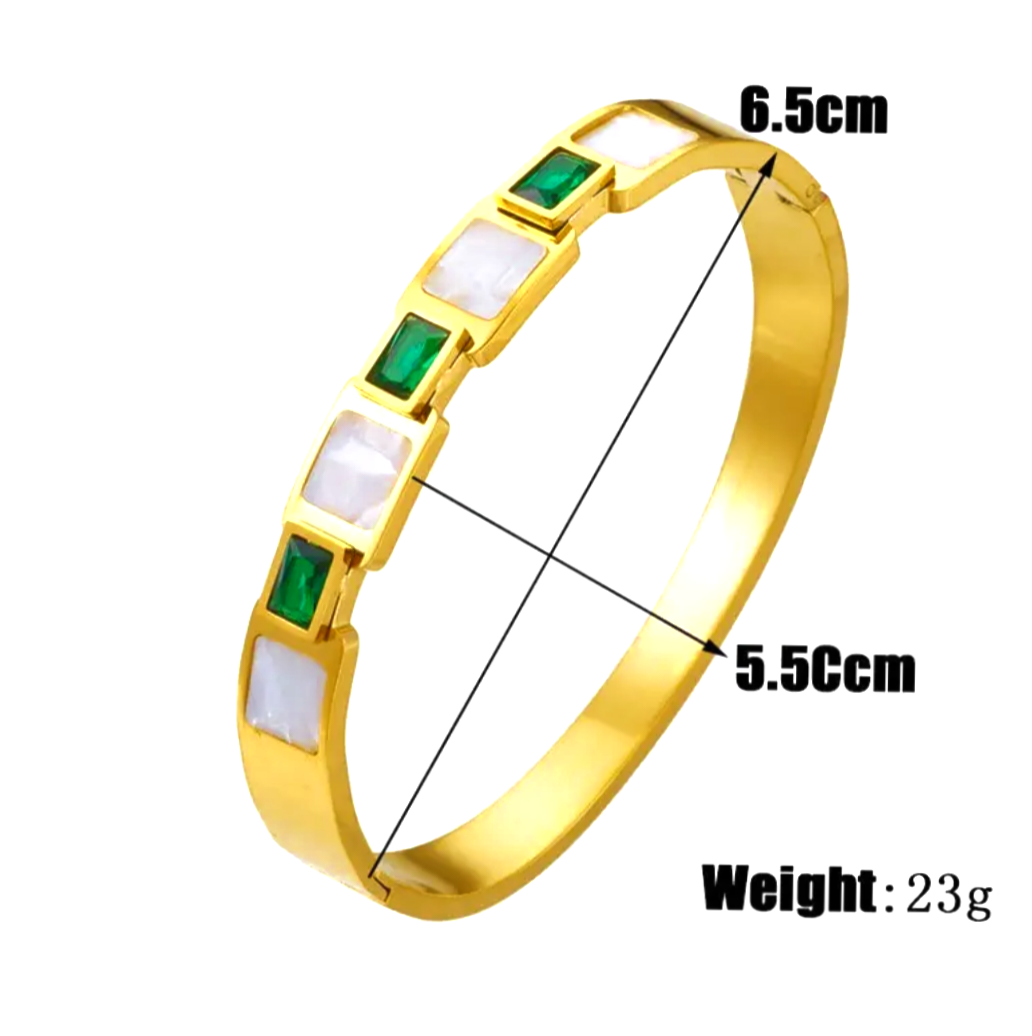 18k Gold Plated  Minimalist White Square Glass Rhinestone Bracelet