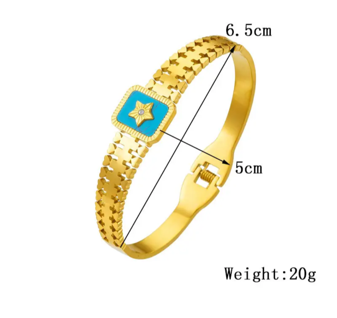18K Gold Plated Stainless Steel Blue Star Bangle Bracelet