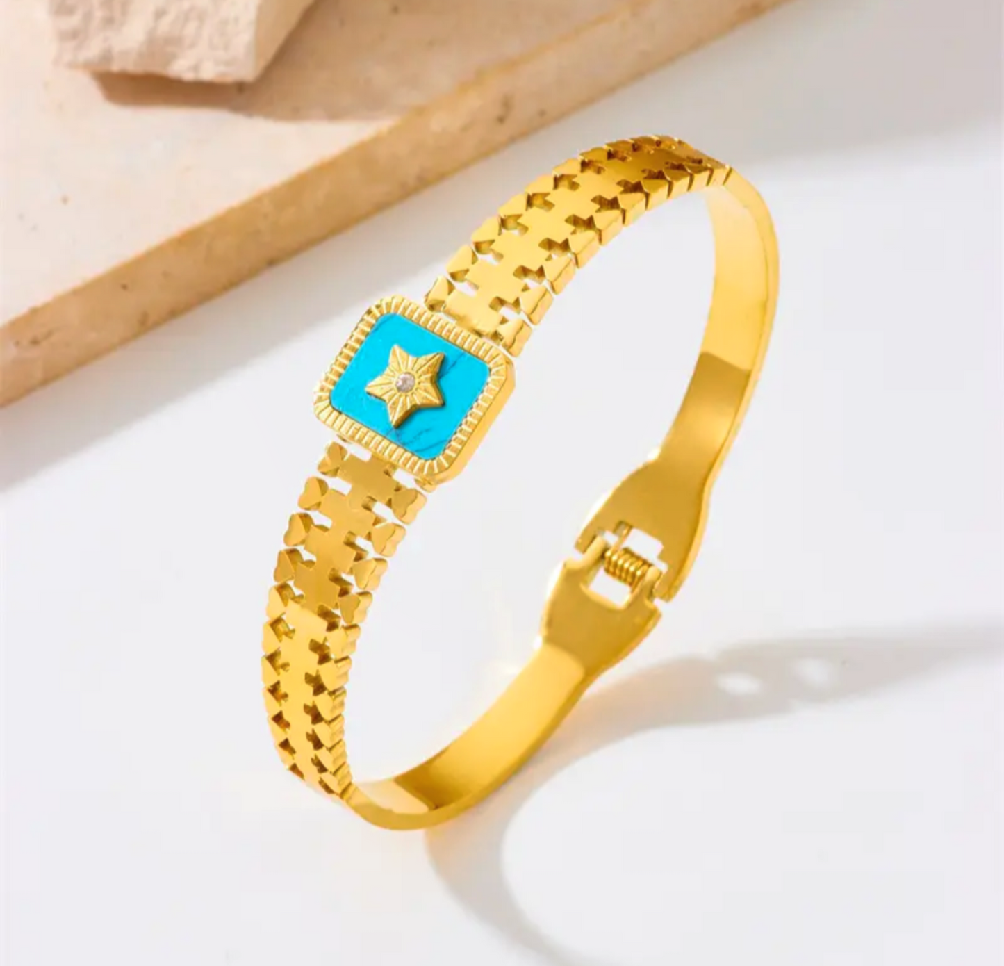 18K Gold Plated Stainless Steel Blue Star Bangle Bracelet