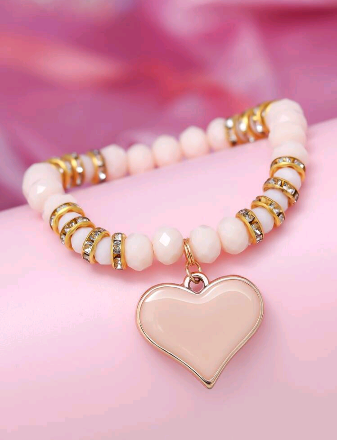 Crystal Pink Heart Stretch Bracelet