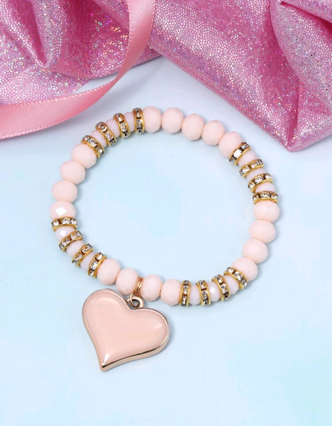 Crystal Pink Heart Stretch Bracelet