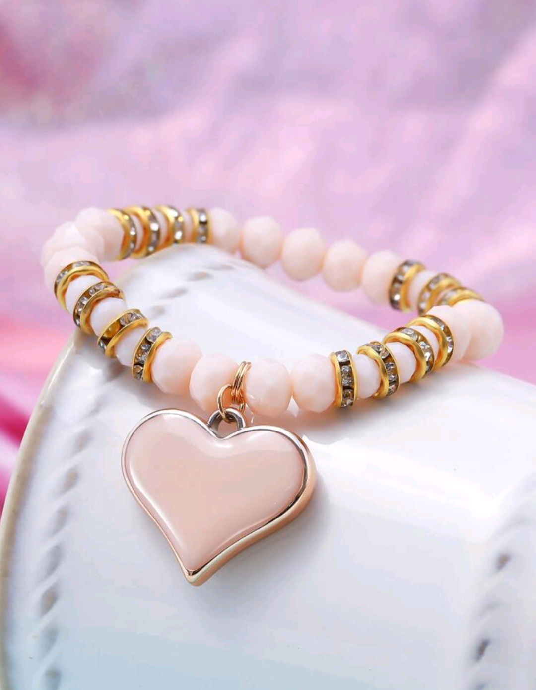 Crystal Pink Heart Stretch Bracelet