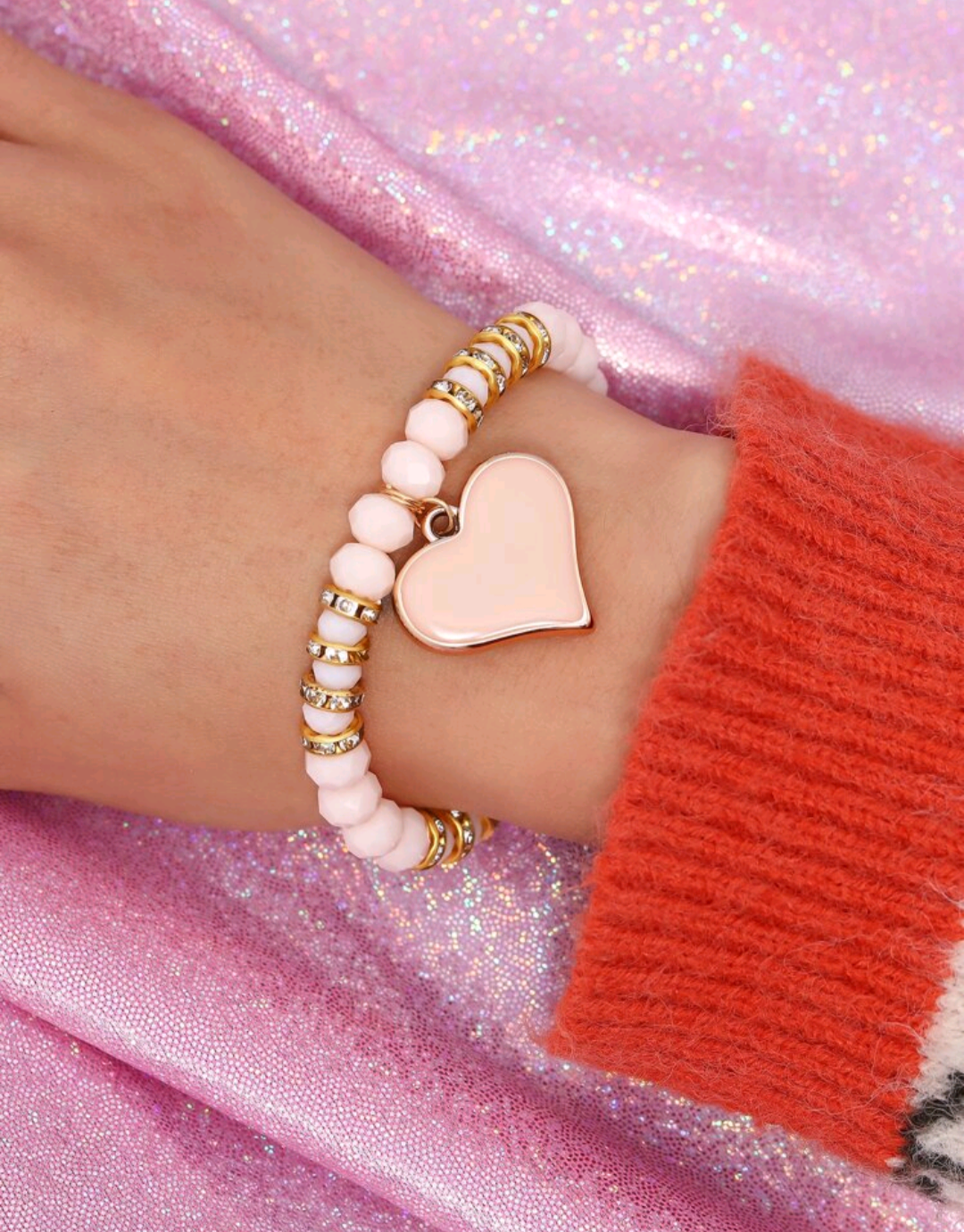 Crystal Pink Heart Stretch Bracelet