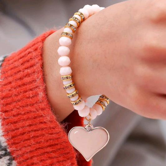 Crystal Pink Heart Stretch Bracelet