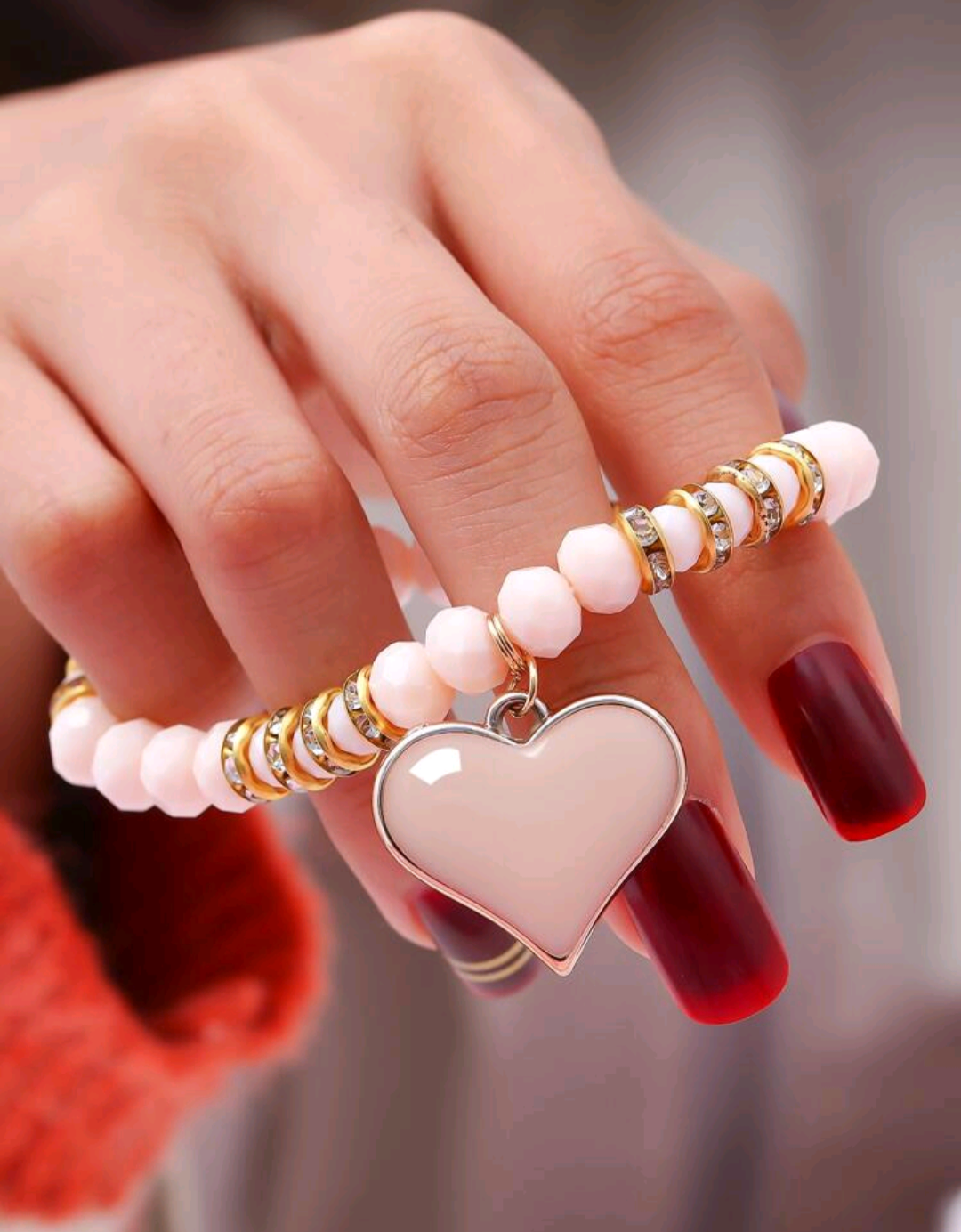 Crystal Pink Heart Stretch Bracelet