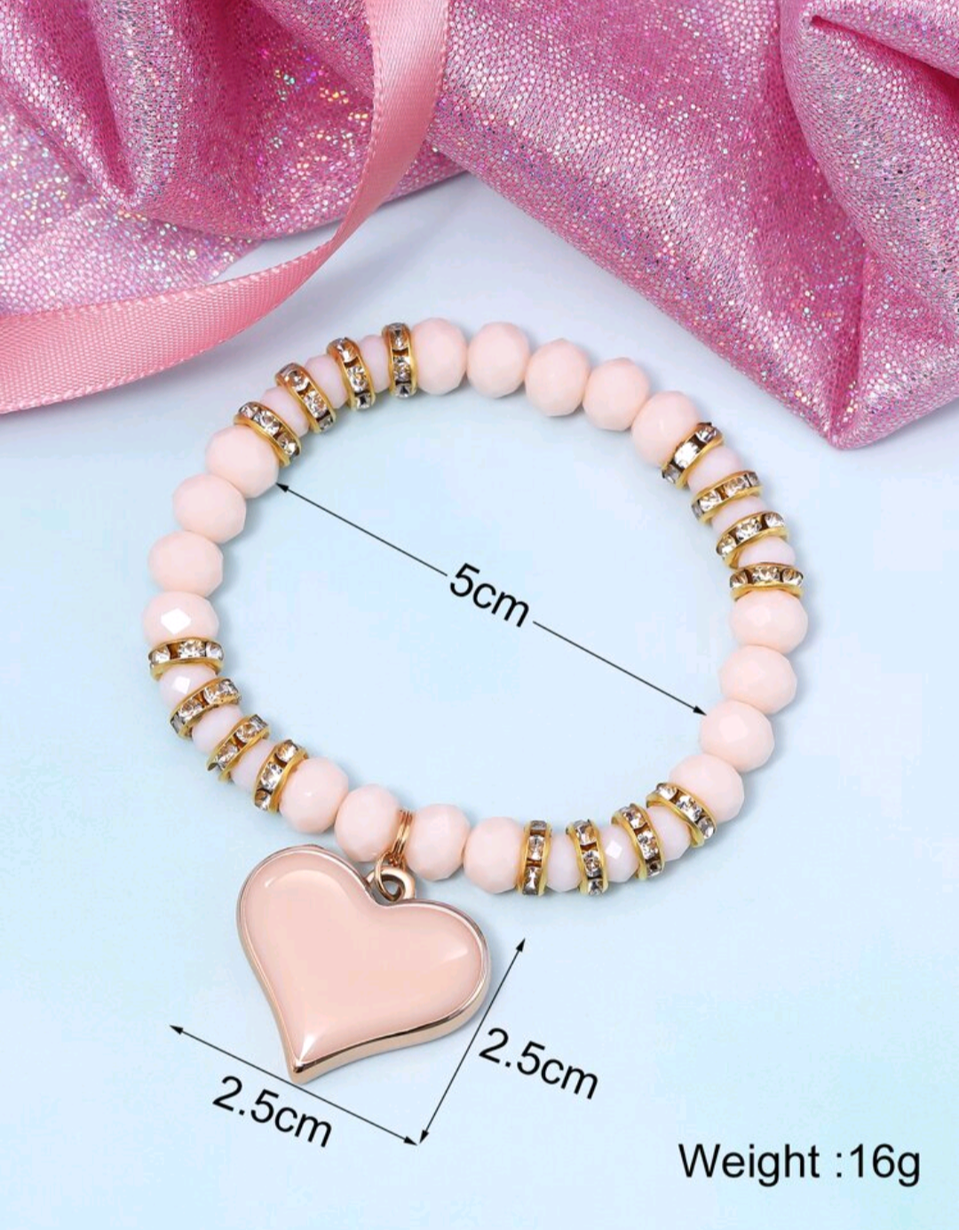 Crystal Pink Heart Stretch Bracelet