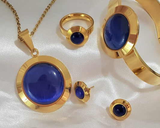 18K Gold Plated Stainless Steel Necklace Earring Ring Bracelet Size 8- Select