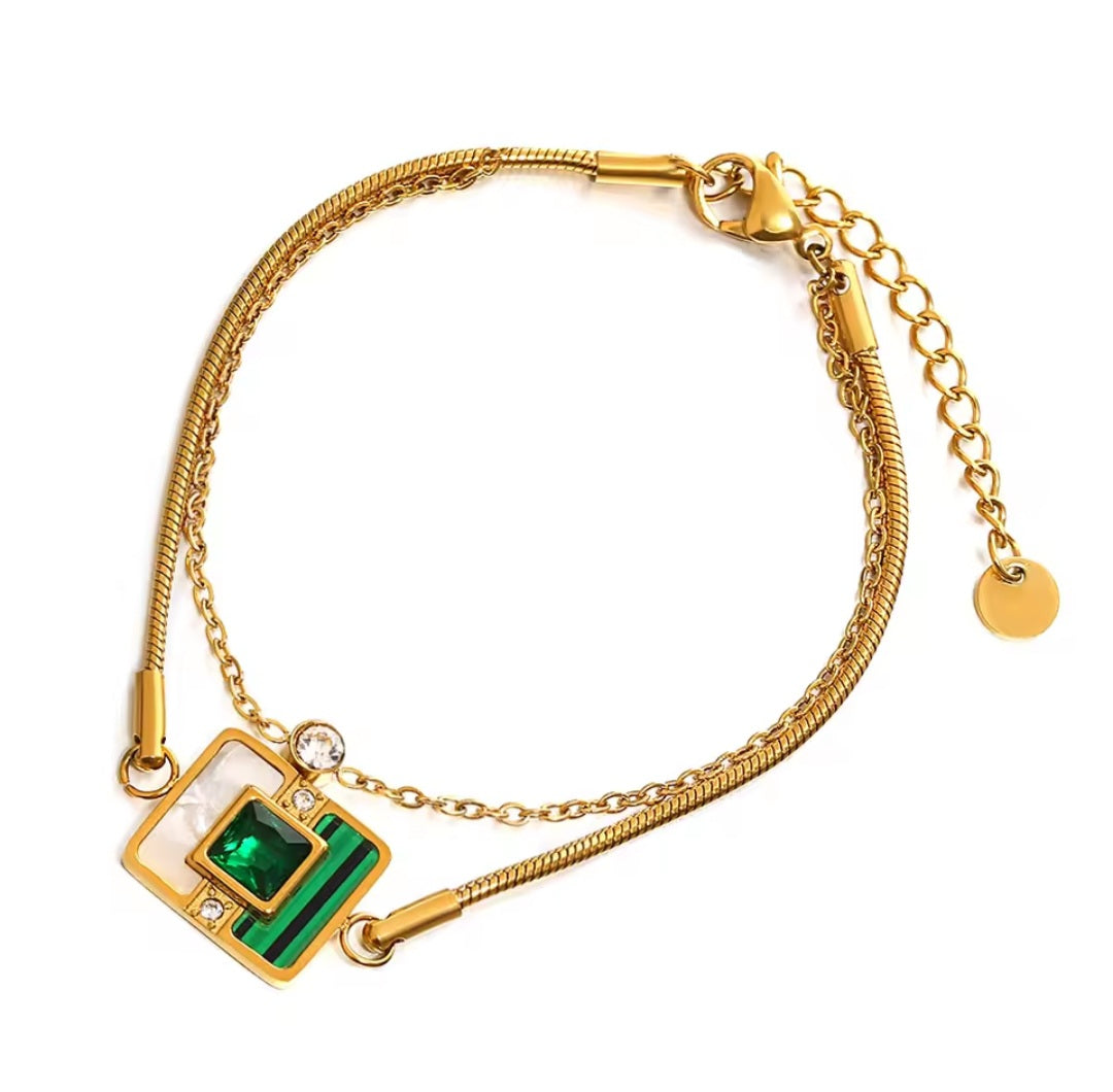 Emerald Green Crystal Stainless Steel 4pcs Necklace Jewelry Set