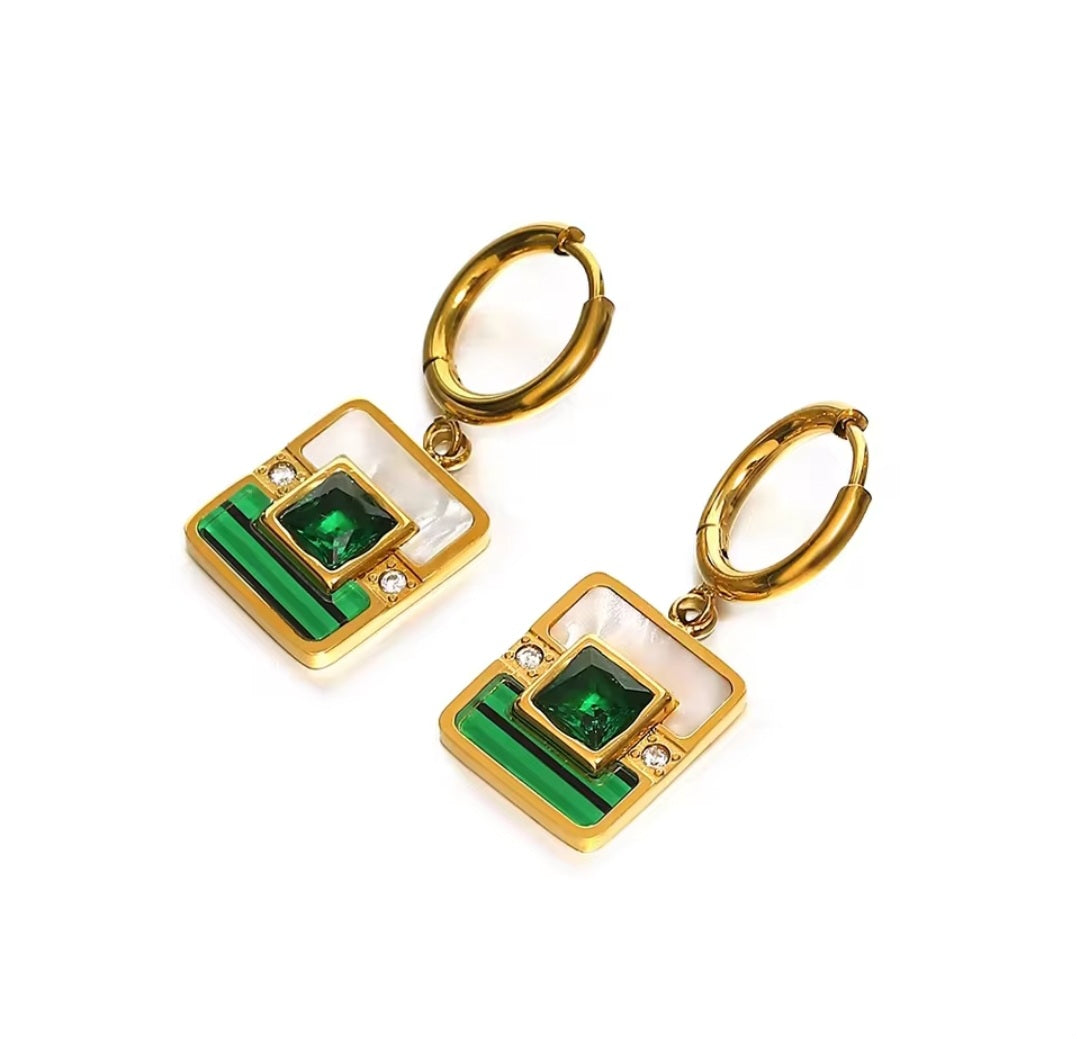 Emerald Green Crystal Stainless Steel 4pcs Necklace Jewelry Set