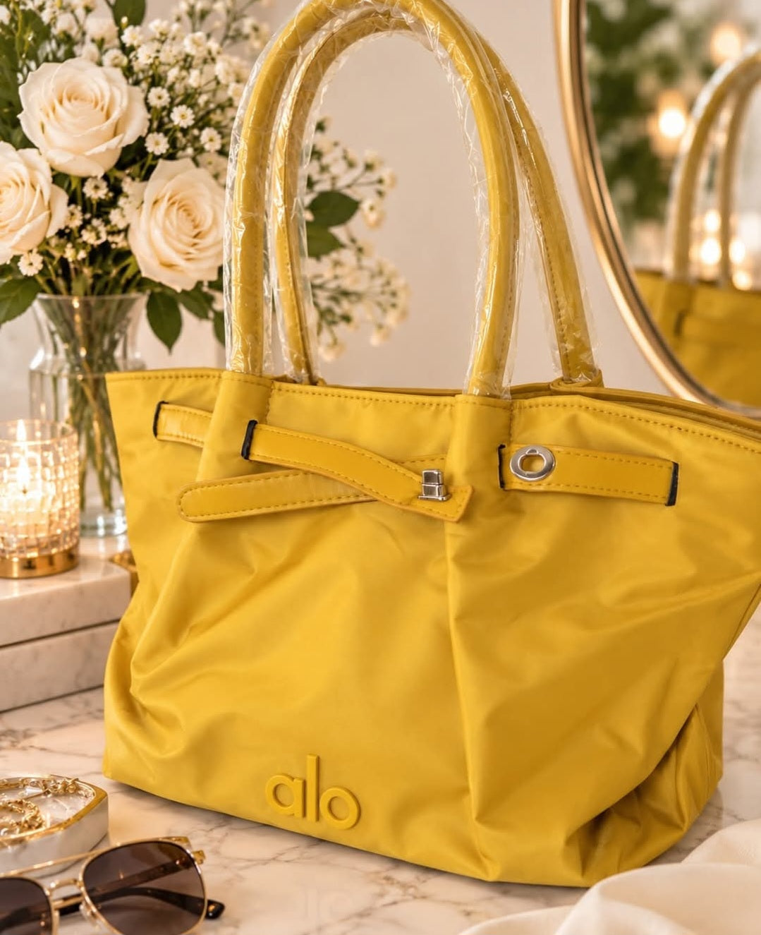ALO Style Yoga Yellow Tote with Front Pocket