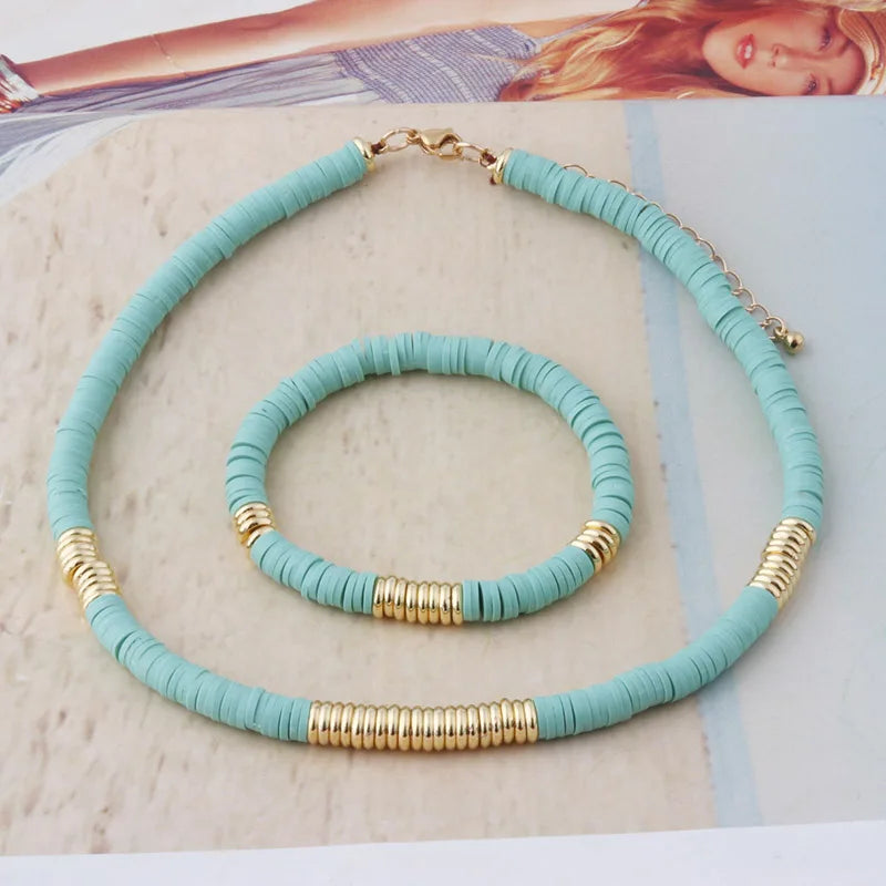18K Gold Plated Heishi Beads Necklace & Bracelet Set | Stainless Steel | Multiple Colors