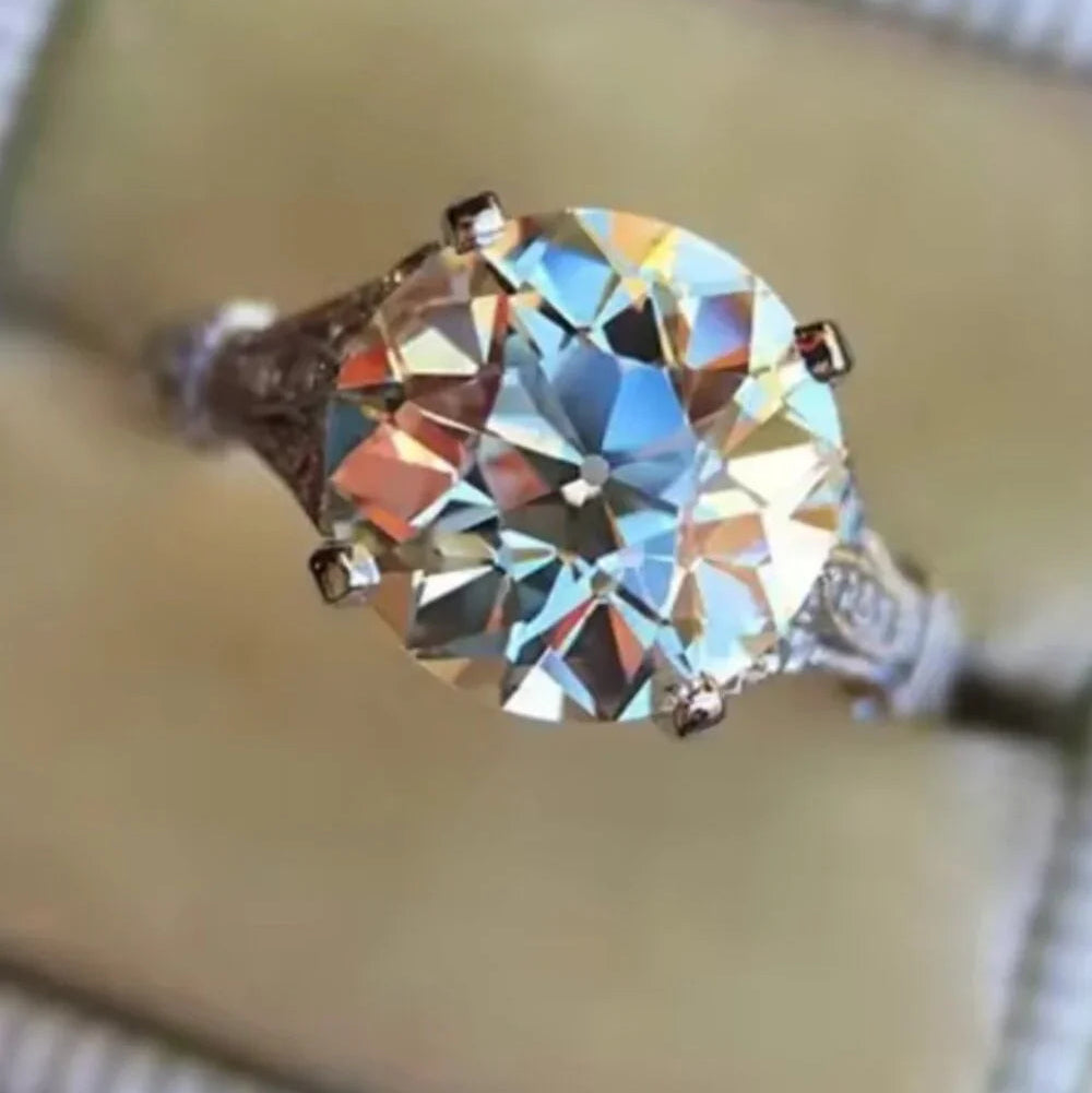 925 Sterling Silver Round Zircon Engagement Ring | Luxury Bridal Statement Ring