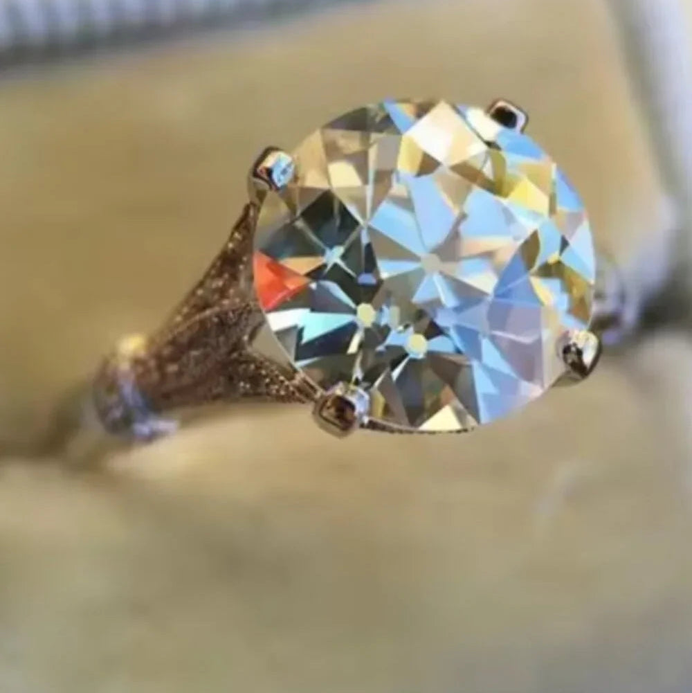 925 Sterling Silver Round Zircon Engagement Ring | Luxury Bridal Statement Ring