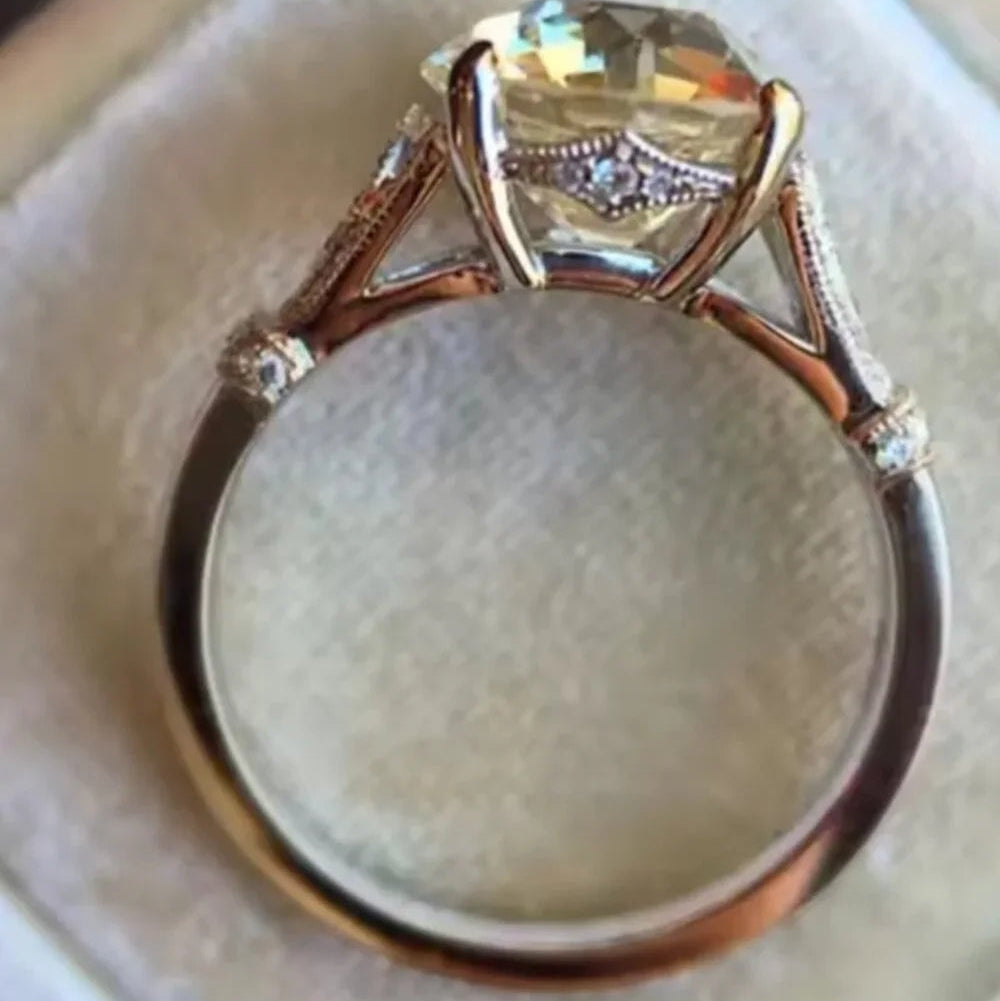 925 Sterling Silver Round Zircon Engagement Ring | Luxury Bridal Statement Ring