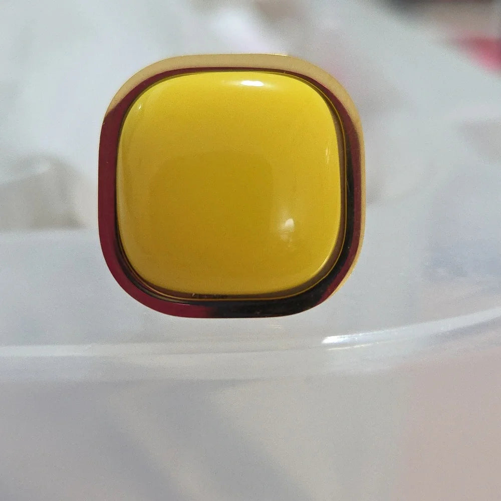 18K Gold Plated Yellow Stone Ring Adjustable Stainless Steel Bold Statement