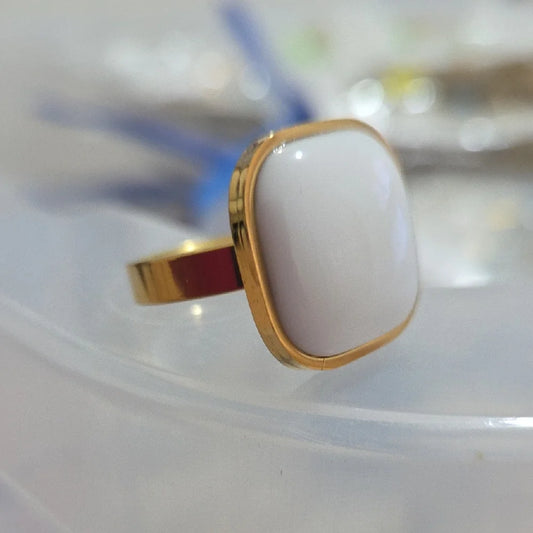 18K Gold Plated White Stone Ring 316-L Stainless Steel Bold Statement