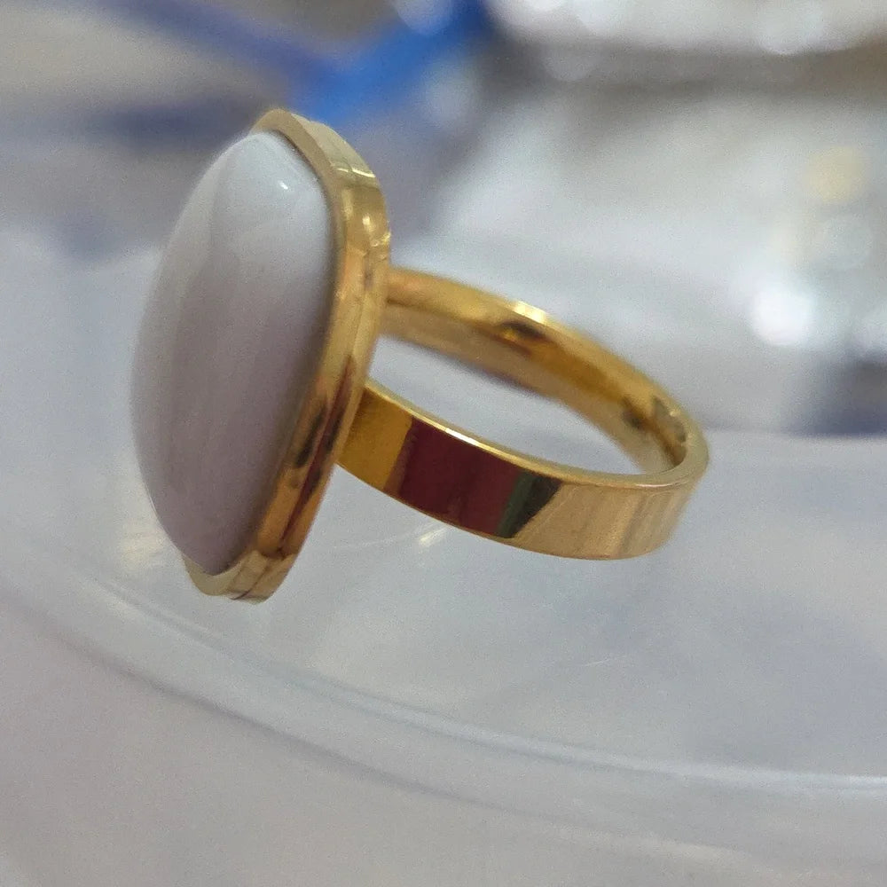 18K Gold Plated White Stone Ring 316-L Stainless Steel Bold Statement
