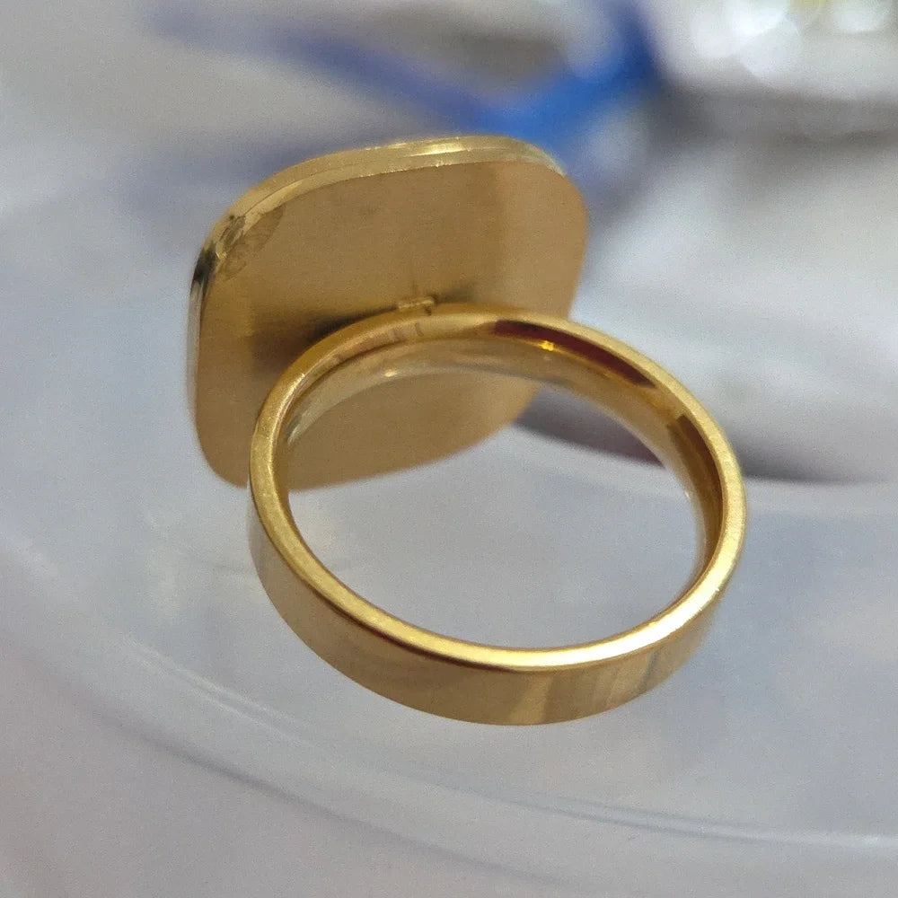 18K Gold Plated White Stone Ring 316-L Stainless Steel Bold Statement
