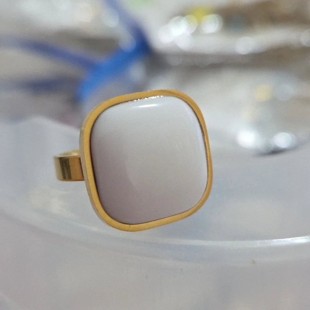 18K Gold Plated White Stone Ring 316-L Stainless Steel Bold Statement