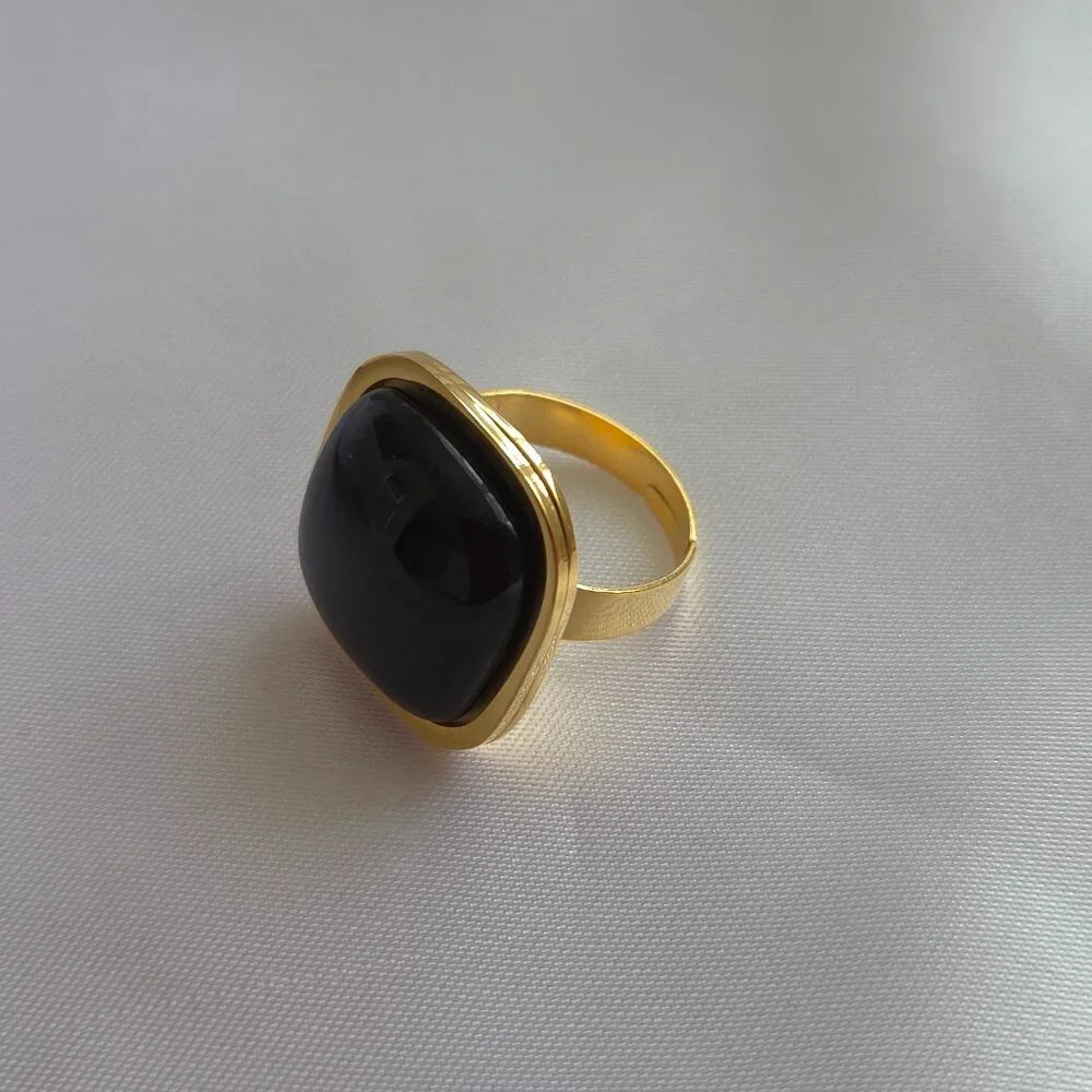 18K Gold Plated Black Stone Ring