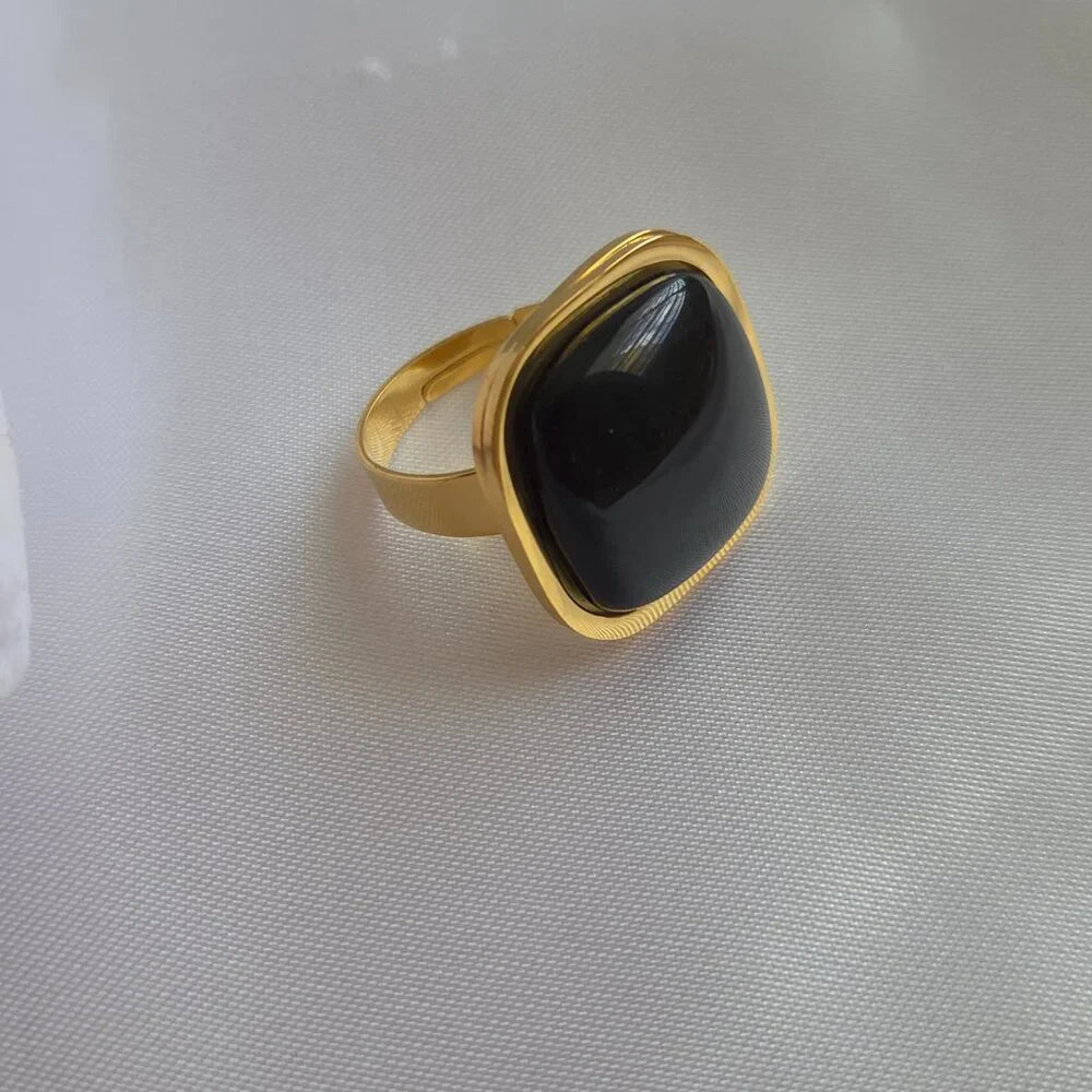 18K Gold Plated Black Stone Ring