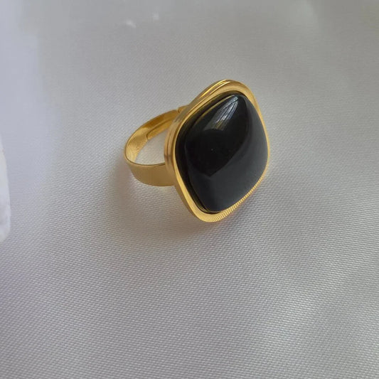 18K Gold Plated Black Stone Ring