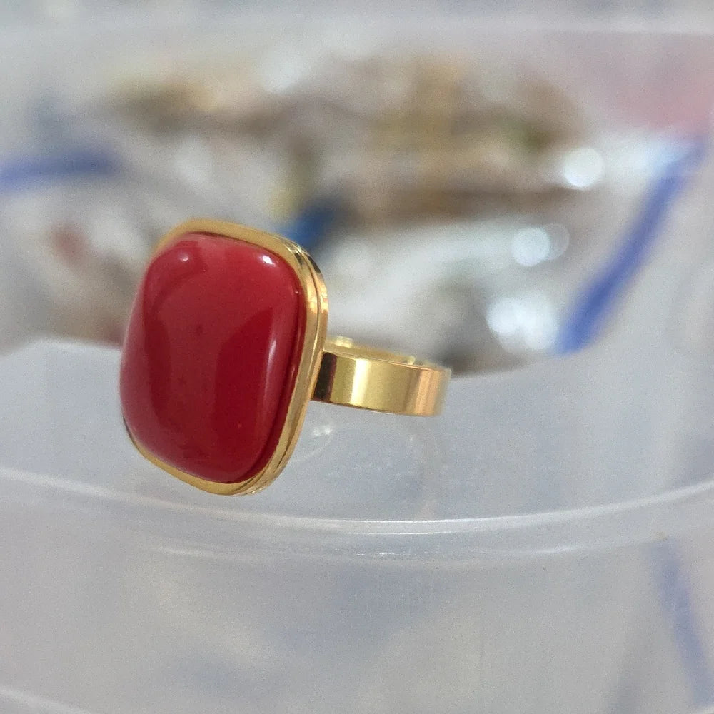 18K Gold Plated Red Stone Ring