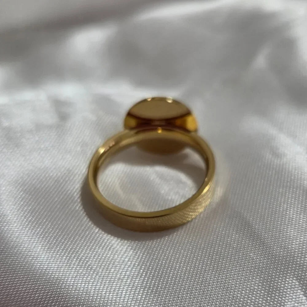 Stainless Steel Waterproof Green and Gold Ring Size 8