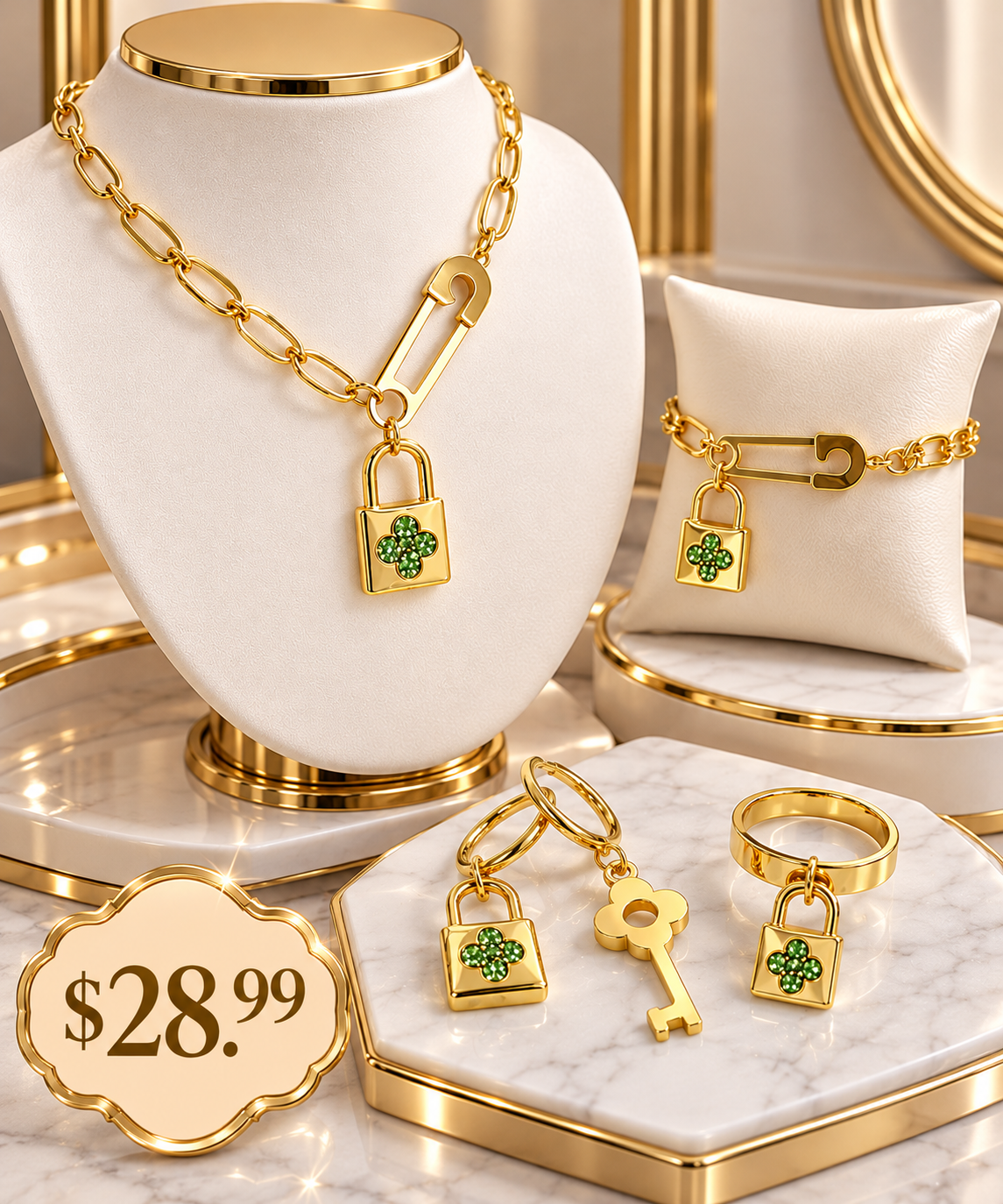 Stainless Steel  Luxury Lock & Key Jewelry Set