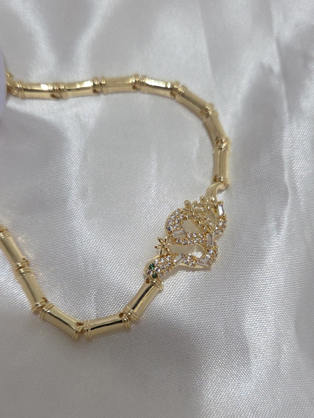 14K Laminated Gold Snake Bamboo Crystal Bracelet