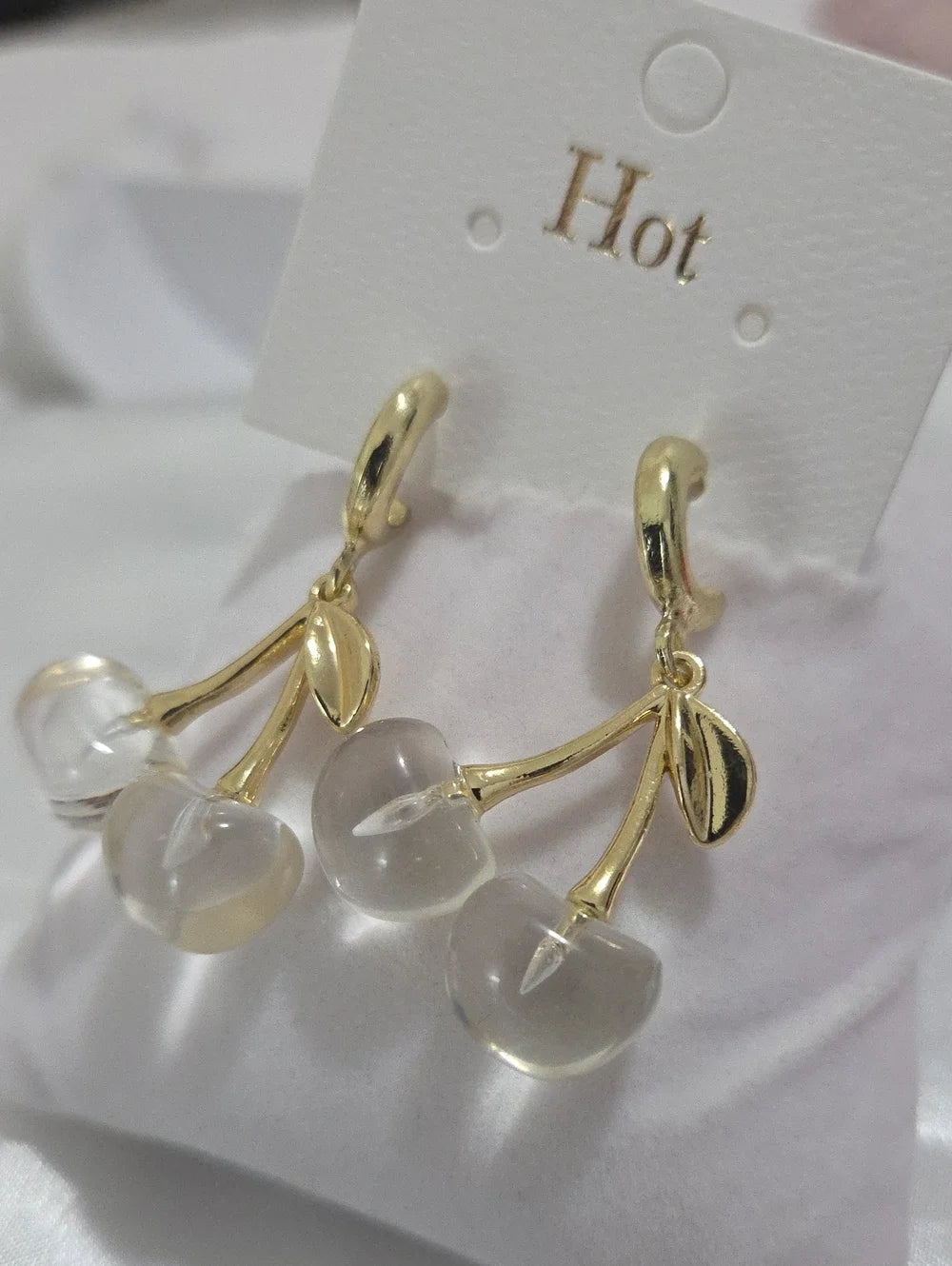 Gold-Tone Clear Cherry Drop Earrings