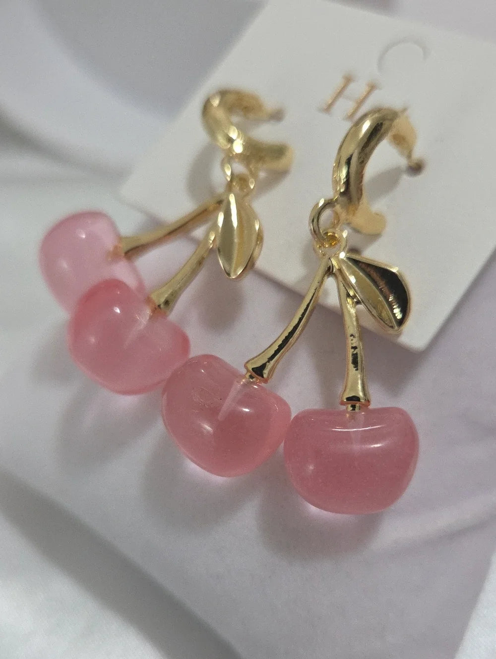 14k Laminated Gold Pink Cherry Drop Earrings