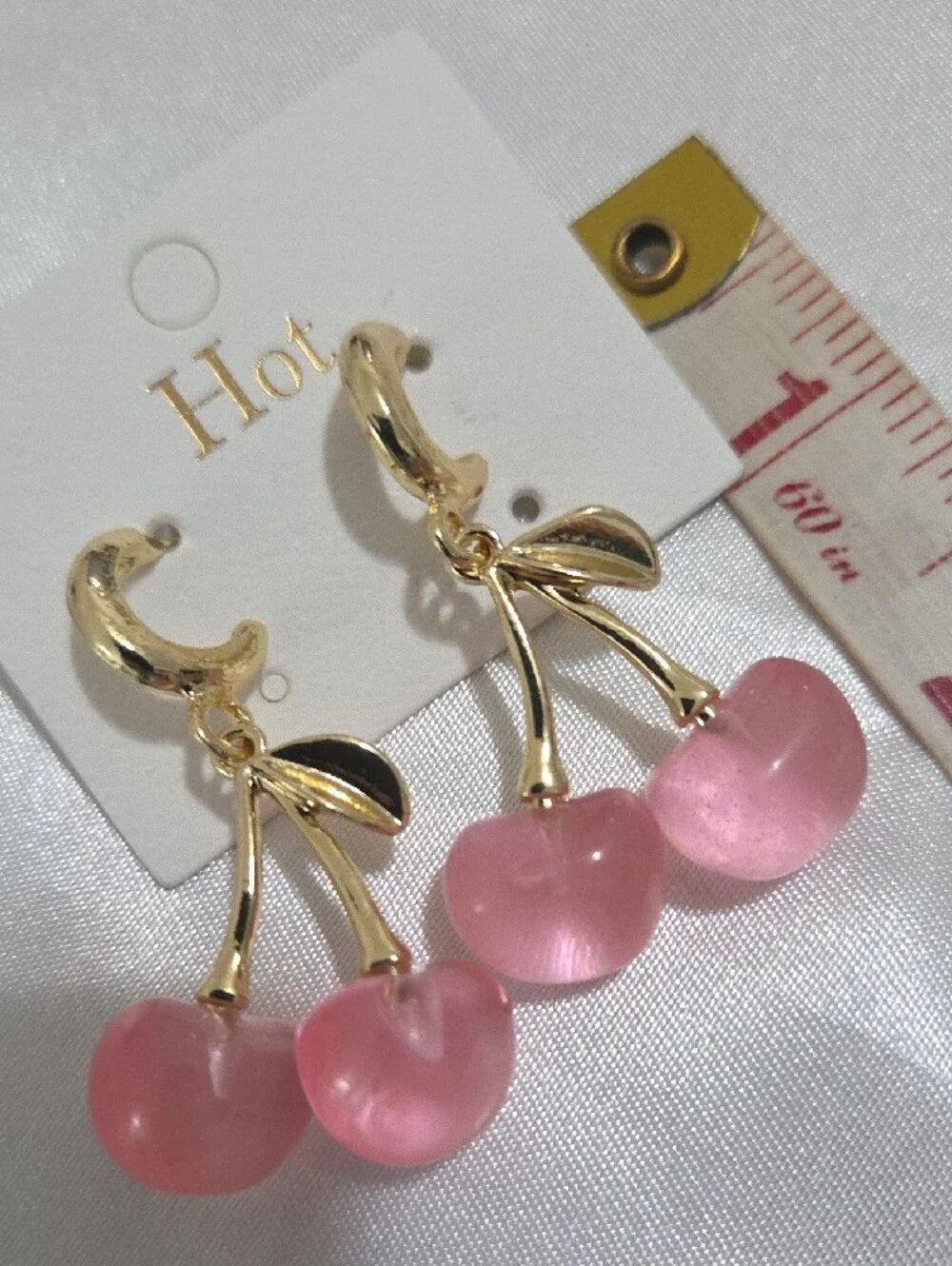 14k Laminated Gold Pink Cherry Drop Earrings