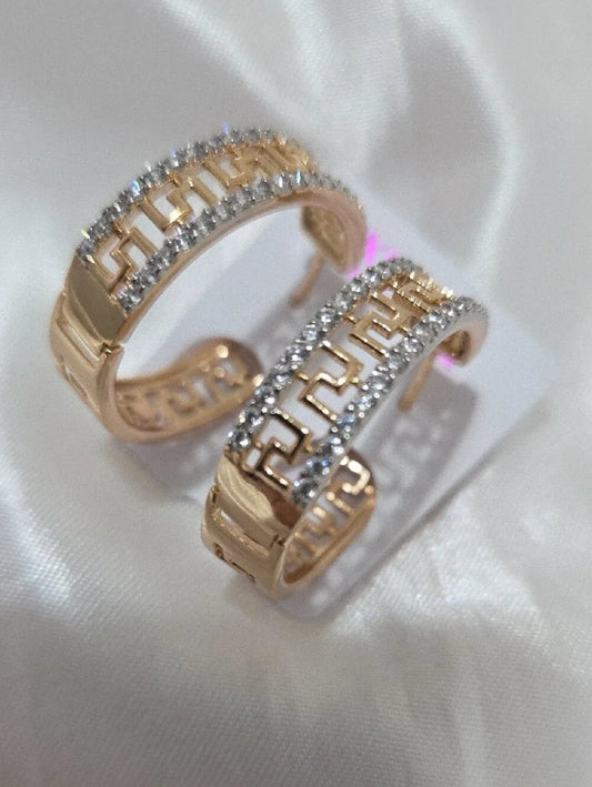 14K Laminated Gold Hoop Earrings with Crystal Pavé Accent