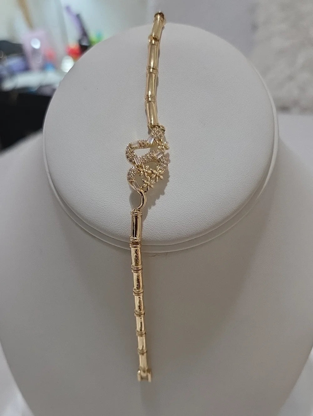 14K Laminated Gold Snake Bamboo Crystal Bracelet