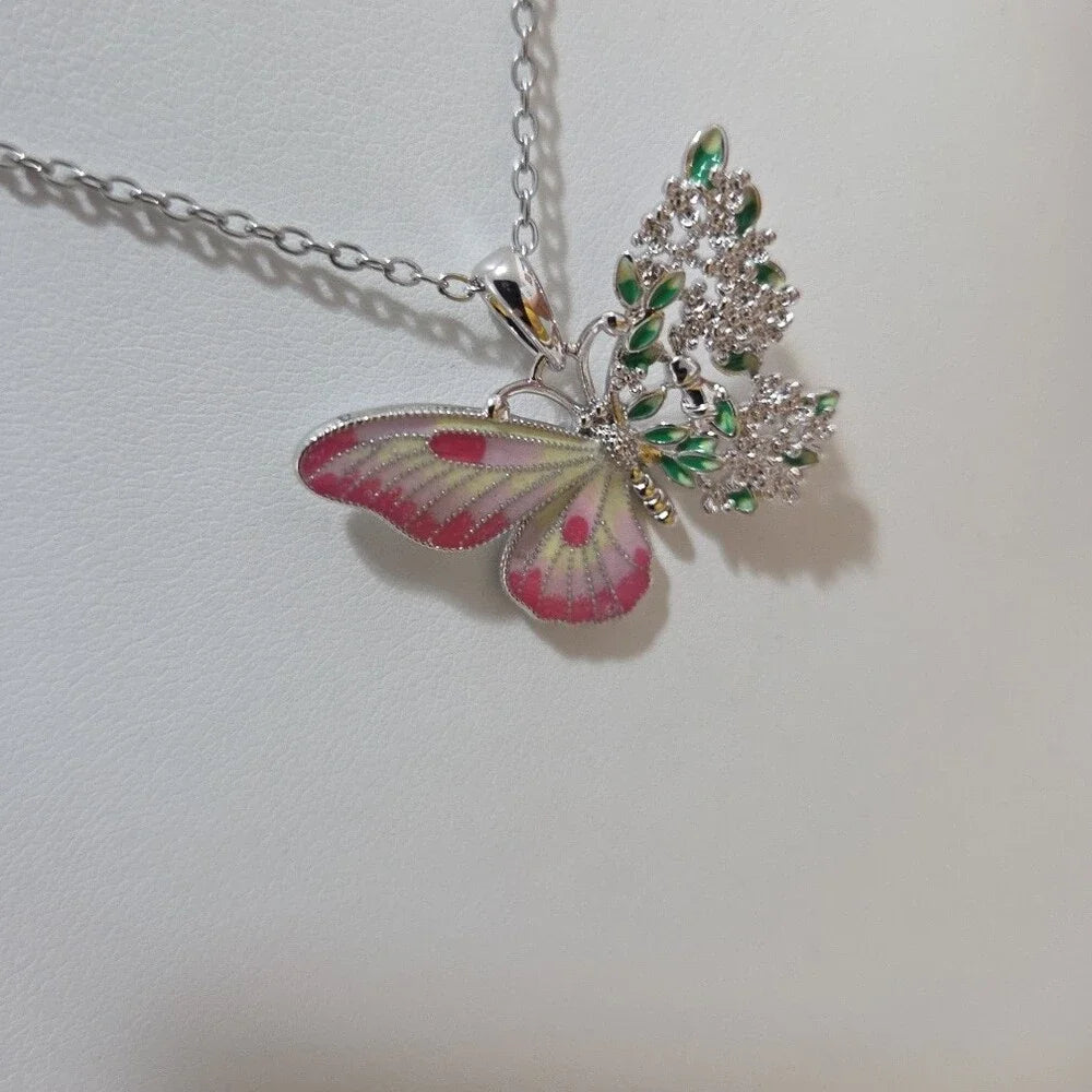 14K Laminated Silver Butterfly Pendant Necklace