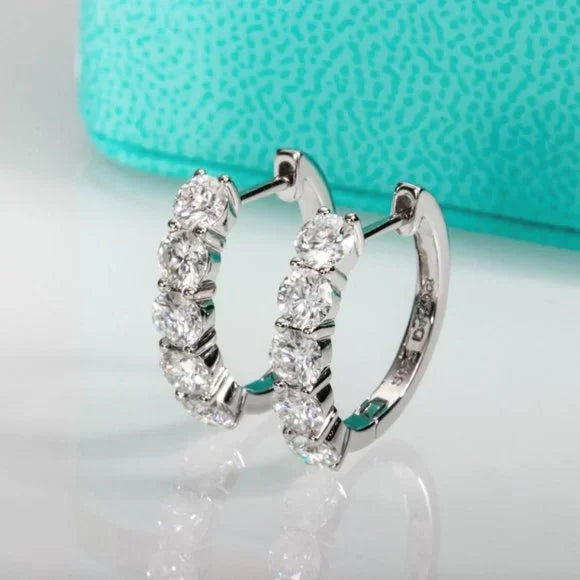 3ct Round Moissanite Huggie Hoop Sterling Silver Earrings