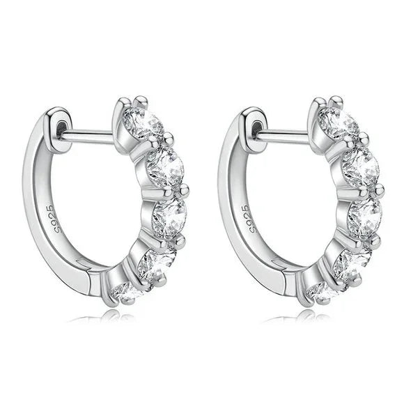 3ct Round Moissanite Huggie Hoop Sterling Silver Earrings