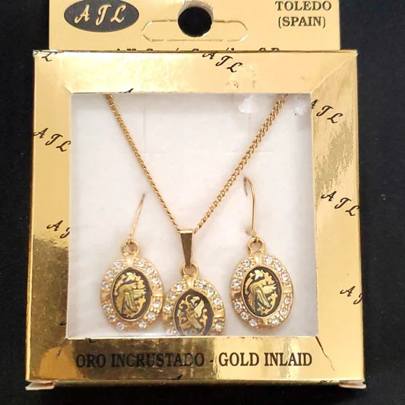 24K Gold Damascene Toledo Spain 2pcs Jewelry Set | Necklace & Earrings