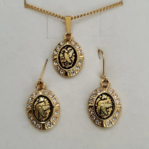 24K Gold Damascene Toledo Spain 2pcs Jewelry Set | Necklace & Earrings