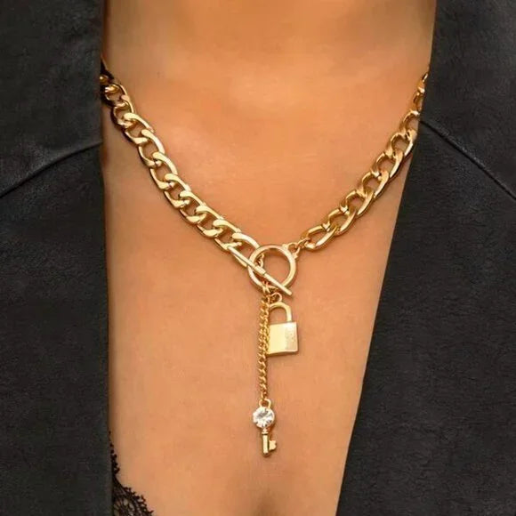 Lock & Key Pendant Chain Necklace