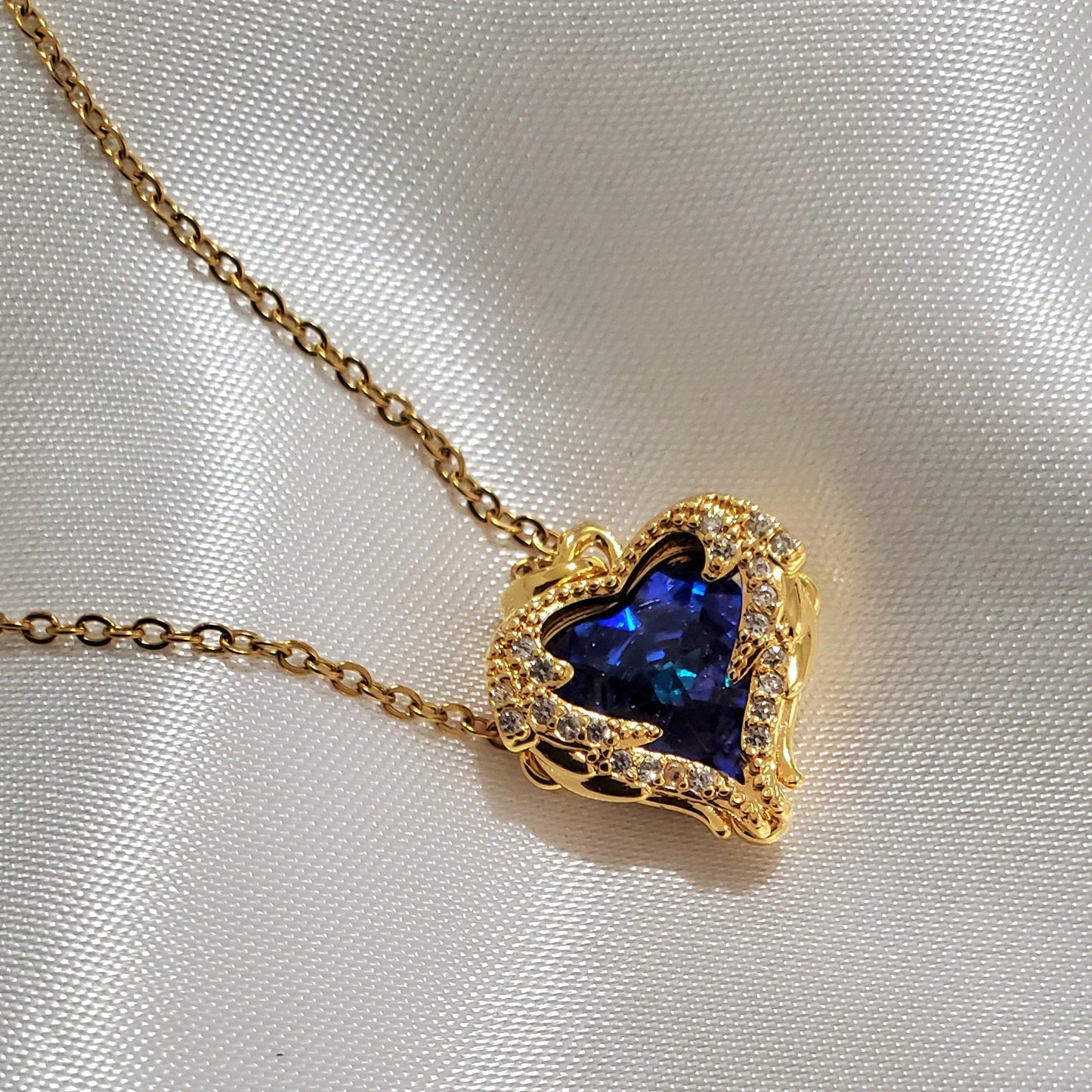 18K Gold Plated Stainless Steel Blue Heart Necklaces
