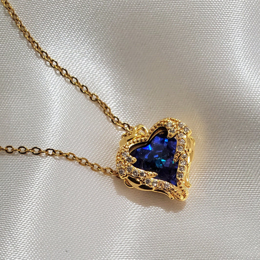 18K Gold Plated Stainless Steel Blue Heart Necklaces