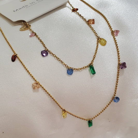 Multicolor CZ Charm Necklace & Bracelet