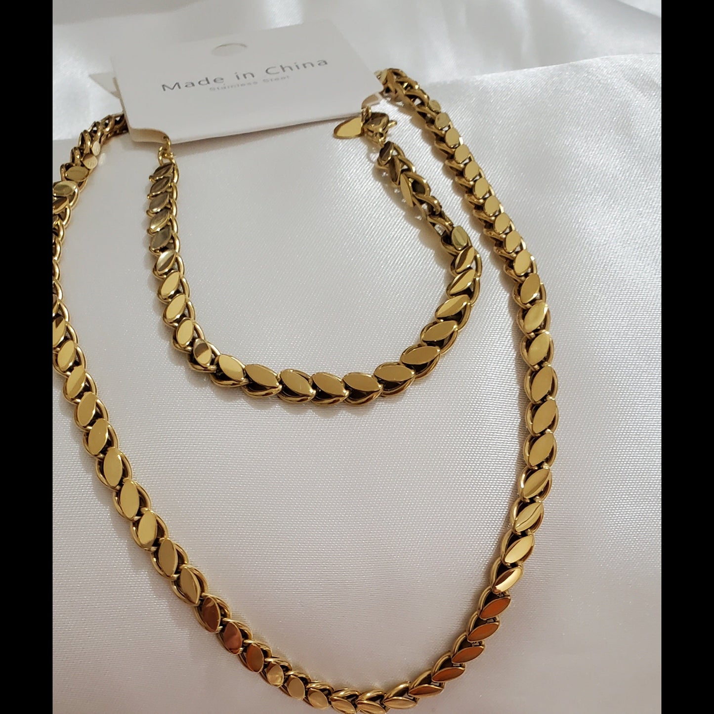 Gold Plated Stainless Steel Cuban Link Necklace & Bracelet Set Hip Hop Jewelry