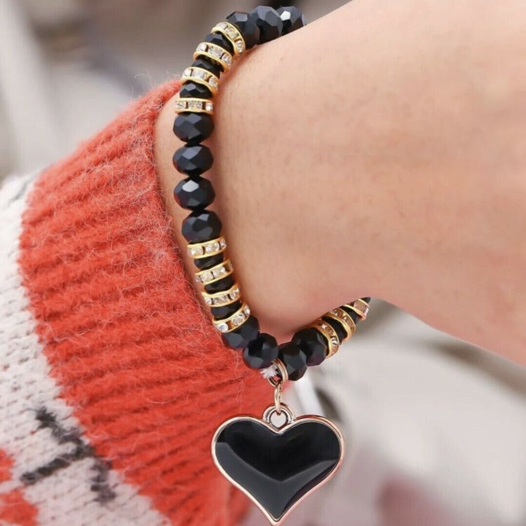 Pulsera con cuenta diseño de diamante de imitación con accesorio de corazón