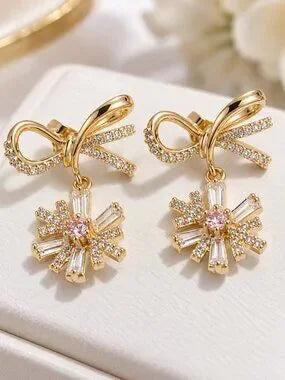 Gold Laminated Bow Drop Earrings